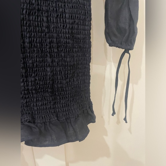 Reformation Hilary Black Smocked Mini Dress Size M - Picture 10 of 16